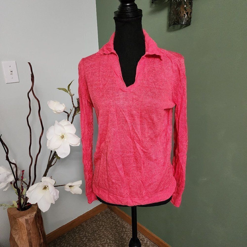Chico V Neck Long Sleeve Ping Collared Top Size S